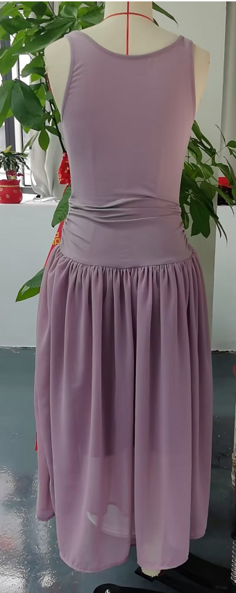 Bohemian sleeveless maxi dress in white - back view showing chiffon drape and movement
