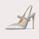 One-strap Closed-toe Rhinestone-studded Stiletto Heels In Genuine Leather For Women view 14