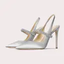 One-strap Closed-toe Rhinestone-studded Stiletto Heels In Genuine Leather For Women view 1