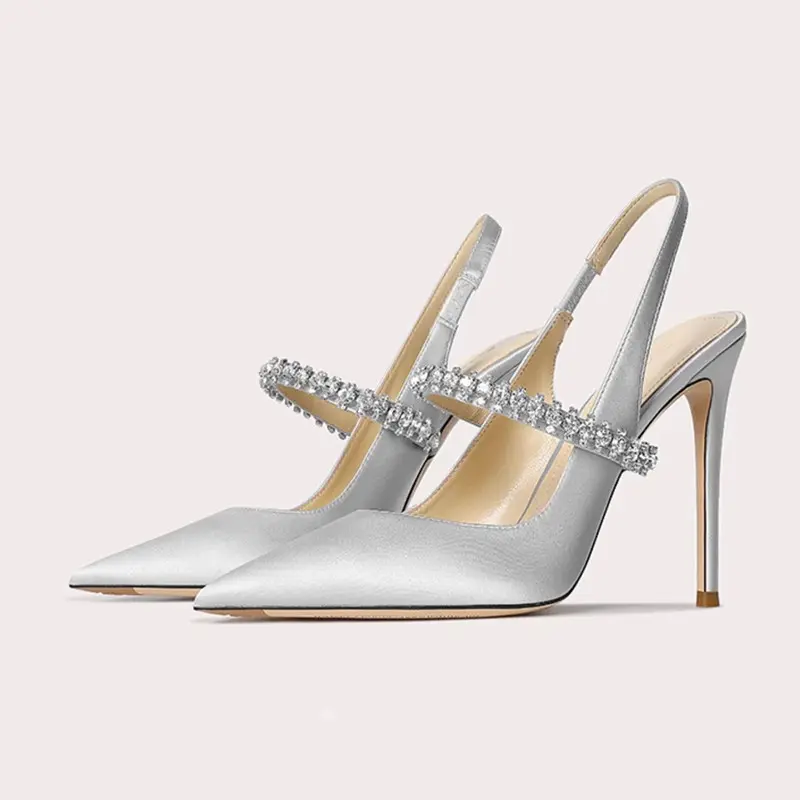 One-strap Closed-toe Rhinestone-studded Stiletto Heels In Genuine Leather For Women