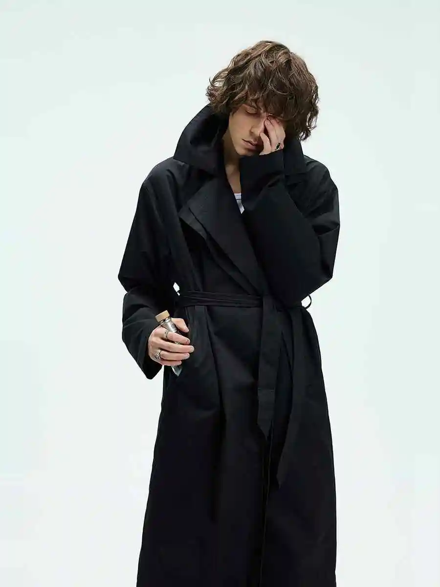 Mens Solid-color Loose-fitting Mid-length Coat