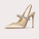One-strap Closed-toe Rhinestone-studded Stiletto Heels In Genuine Leather For Women view 9