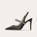 One-strap Closed-toe Rhinestone-studded Stiletto Heels In Genuine Leather For Women view 13