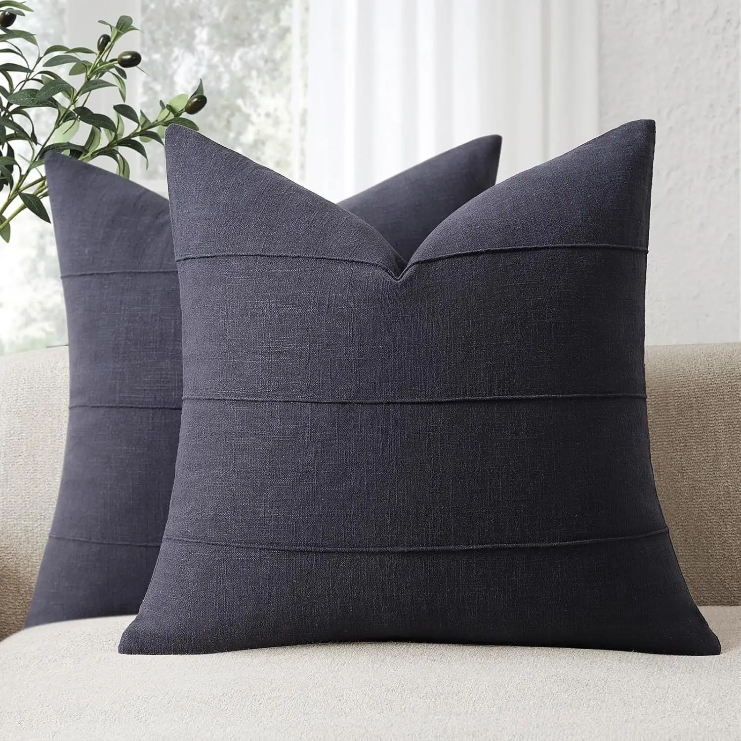 Decorative Cotton-linen Solid-color Striped Cushion Cover