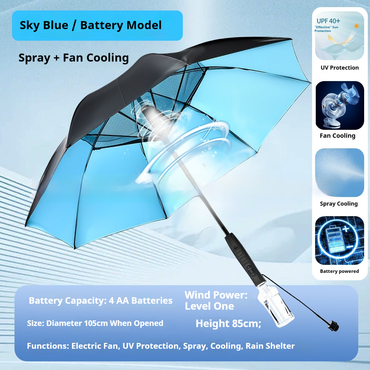 Summer Fan-equipped Umbrella With Spray Cooling