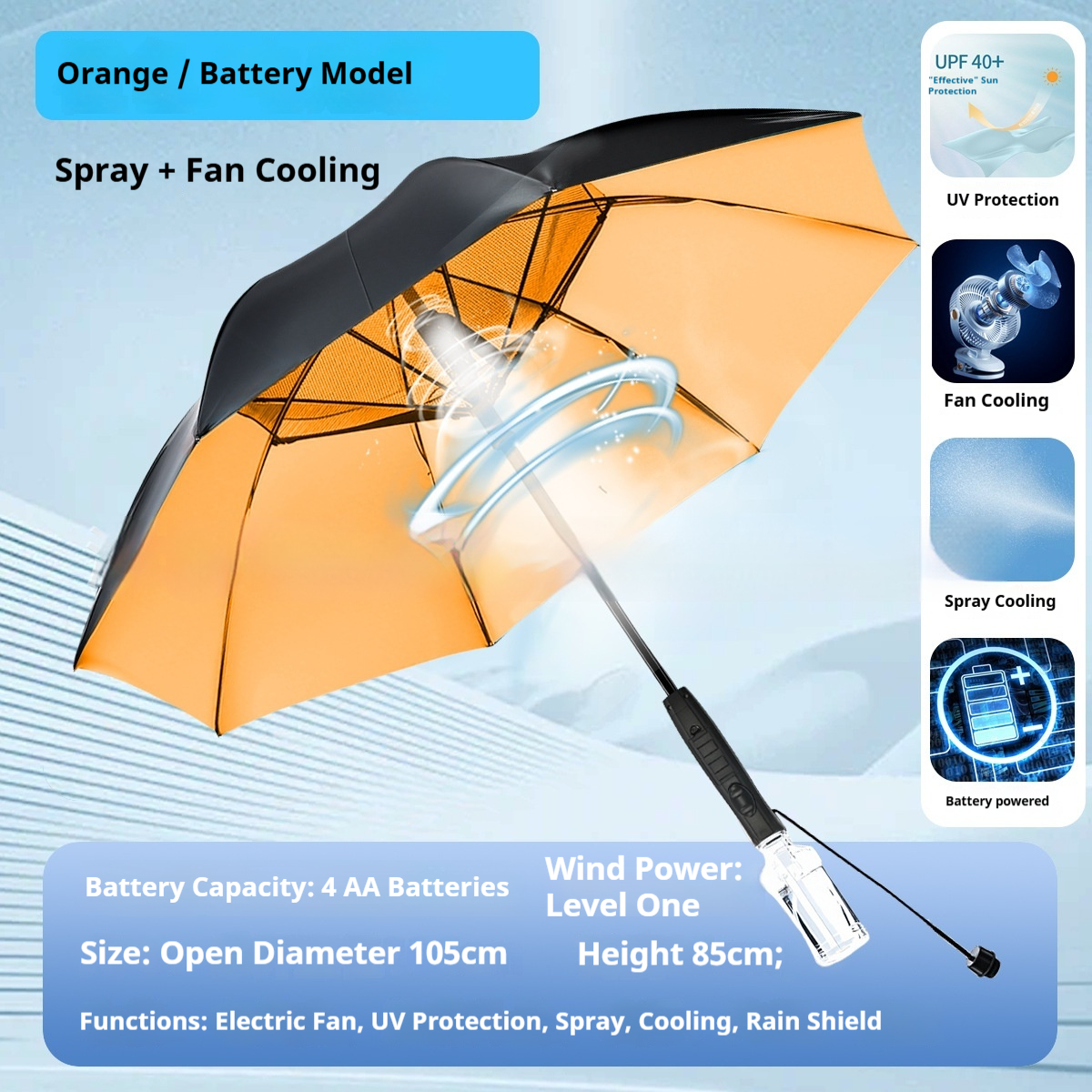 Summer Fan-equipped Umbrella With Spray Cooling