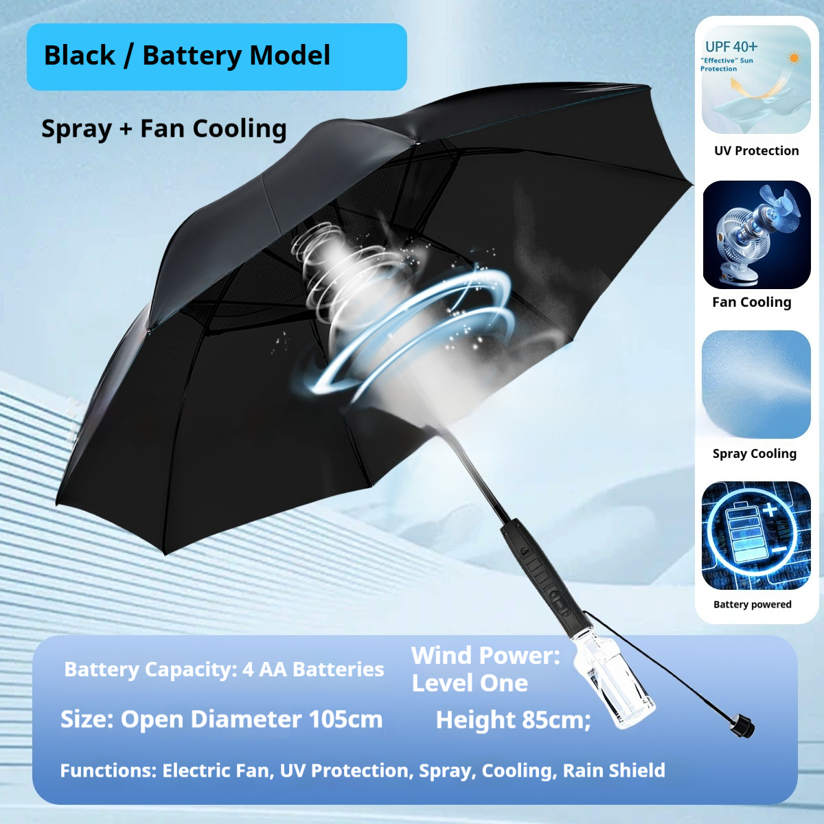 Summer Fan-equipped Umbrella With Spray Cooling