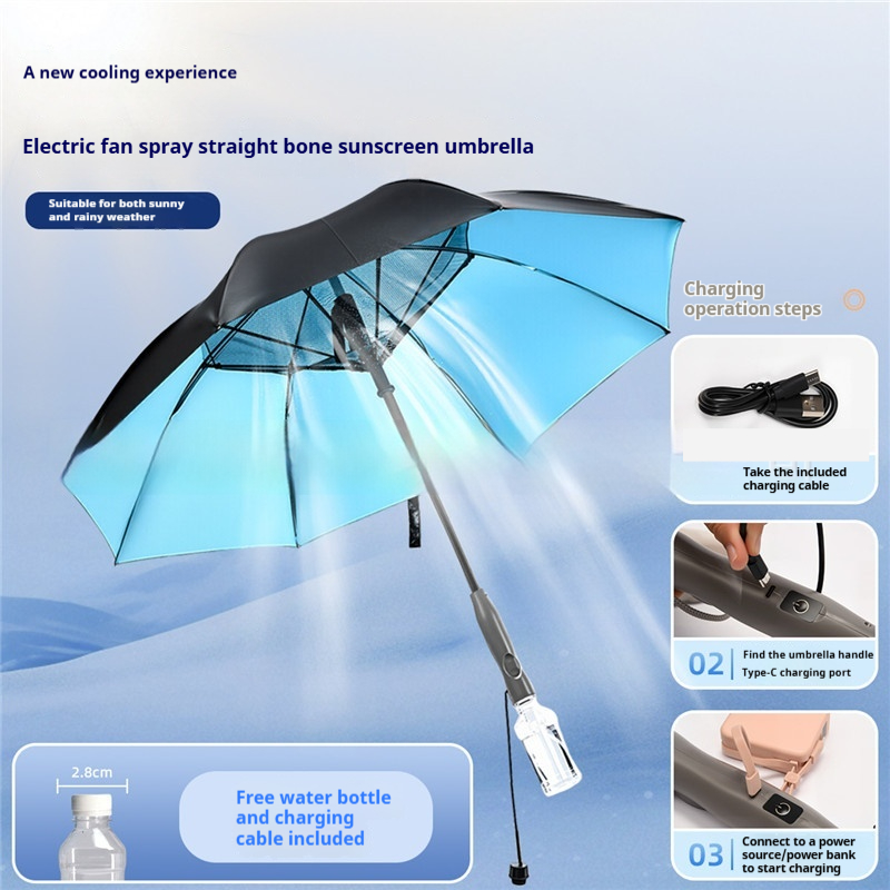 Summer Fan-equipped Umbrella With Spray Cooling