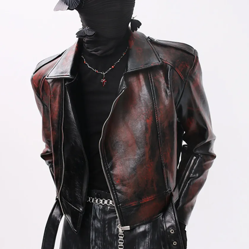 Red Punk Biker-style Leather Jacket