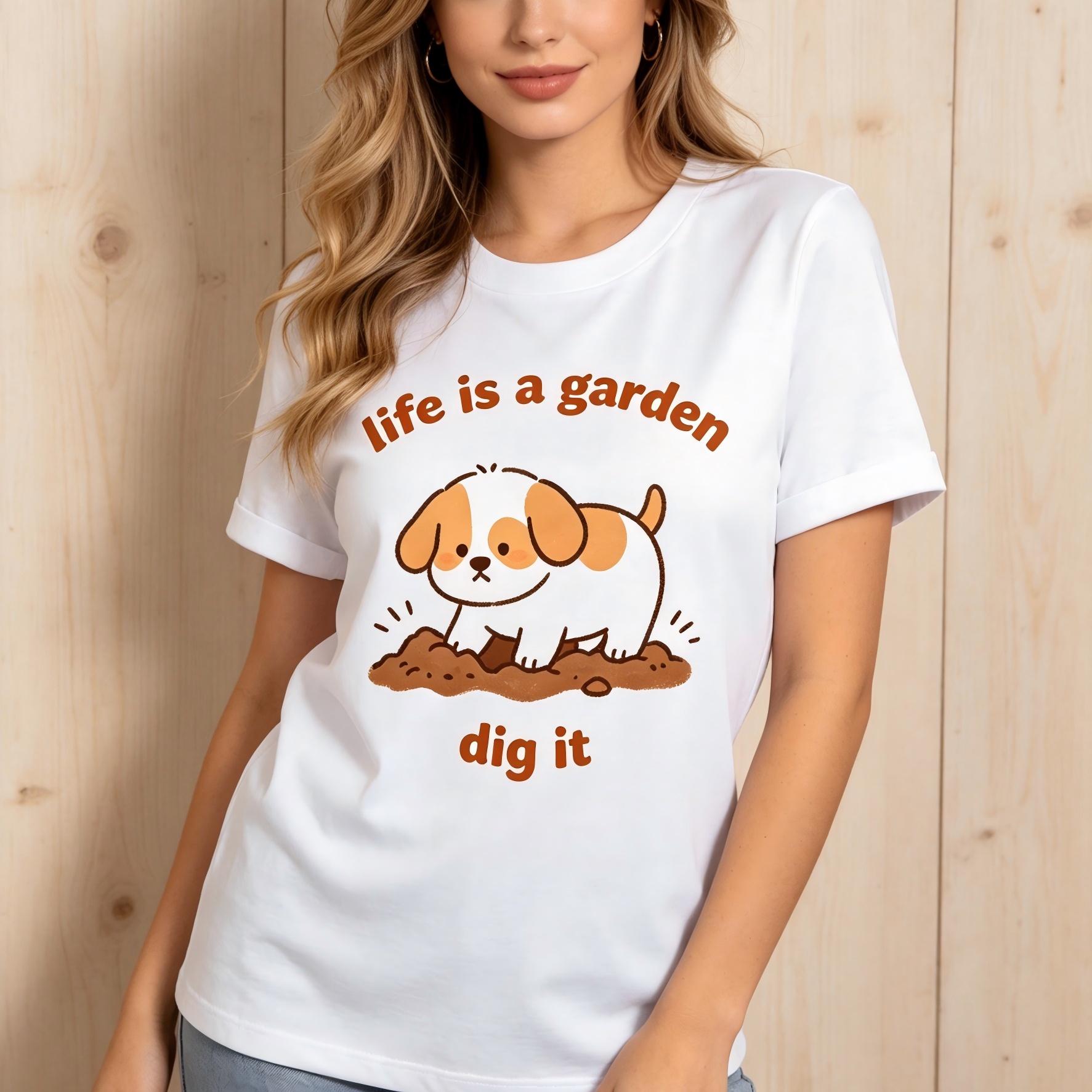 "Life is a Garden Dig It" Funny Dog Graphic T-Shirt for Women