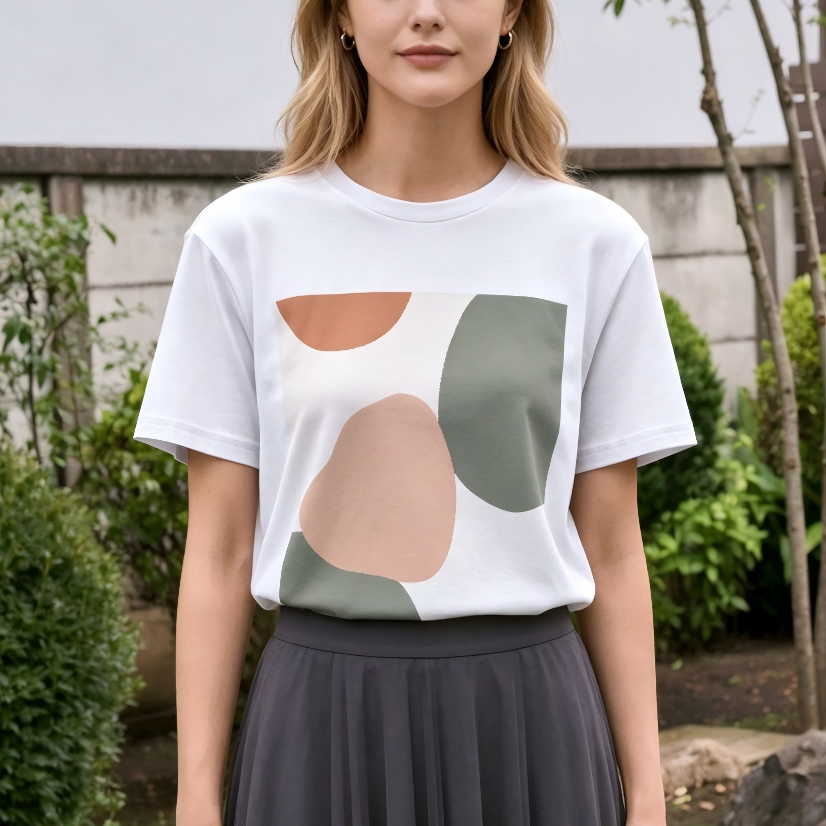 Minimalist Morandi Color Block Organic Shapes Tee for Women