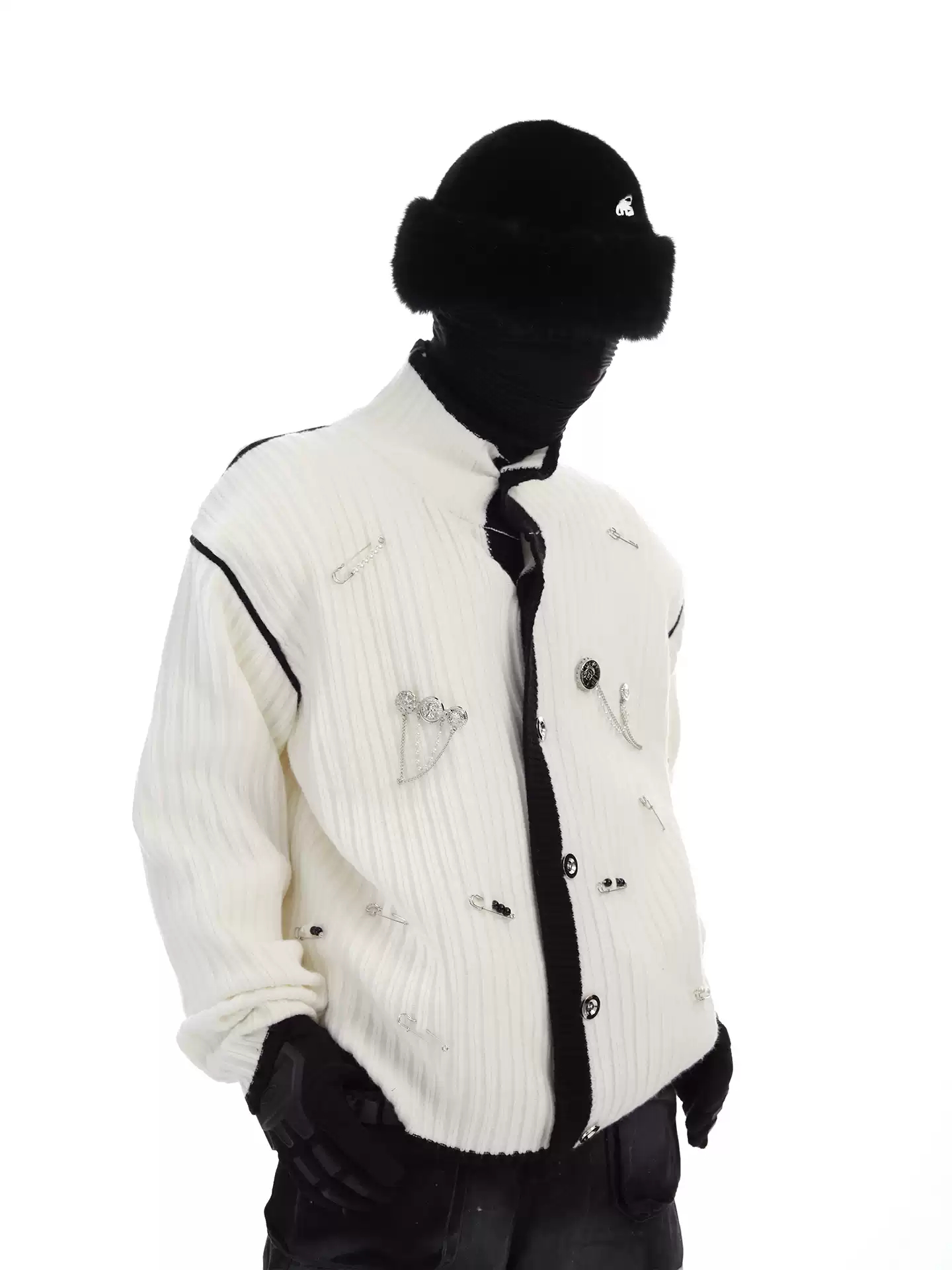 Stand-Collar Knitted Cardigan
