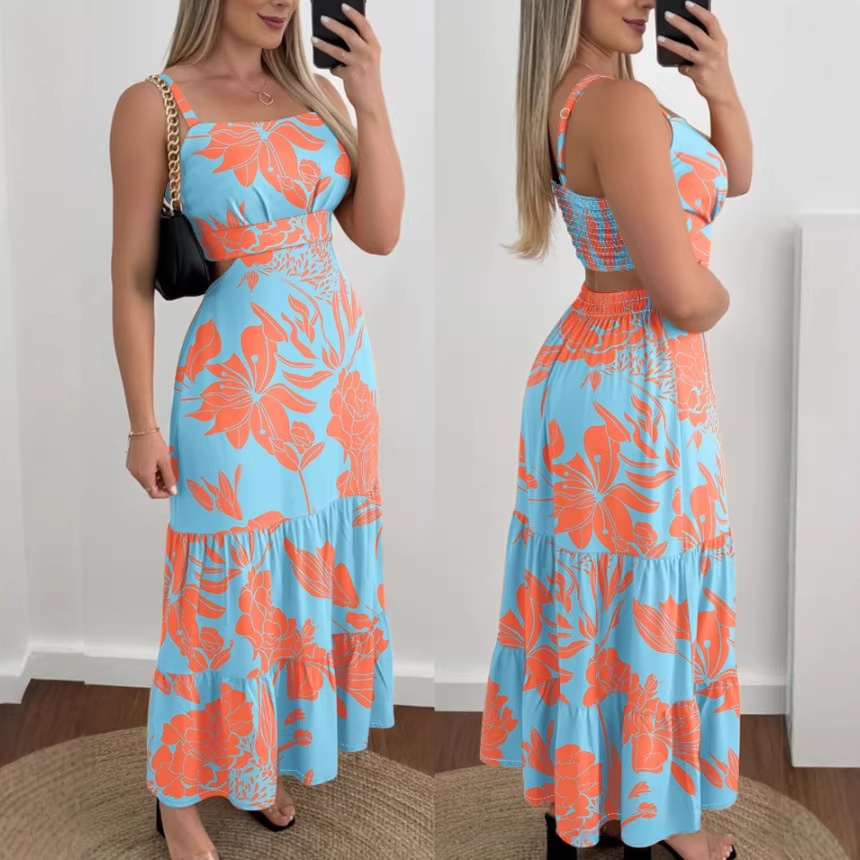 Womens Rose-Print Strap Casual Dress
