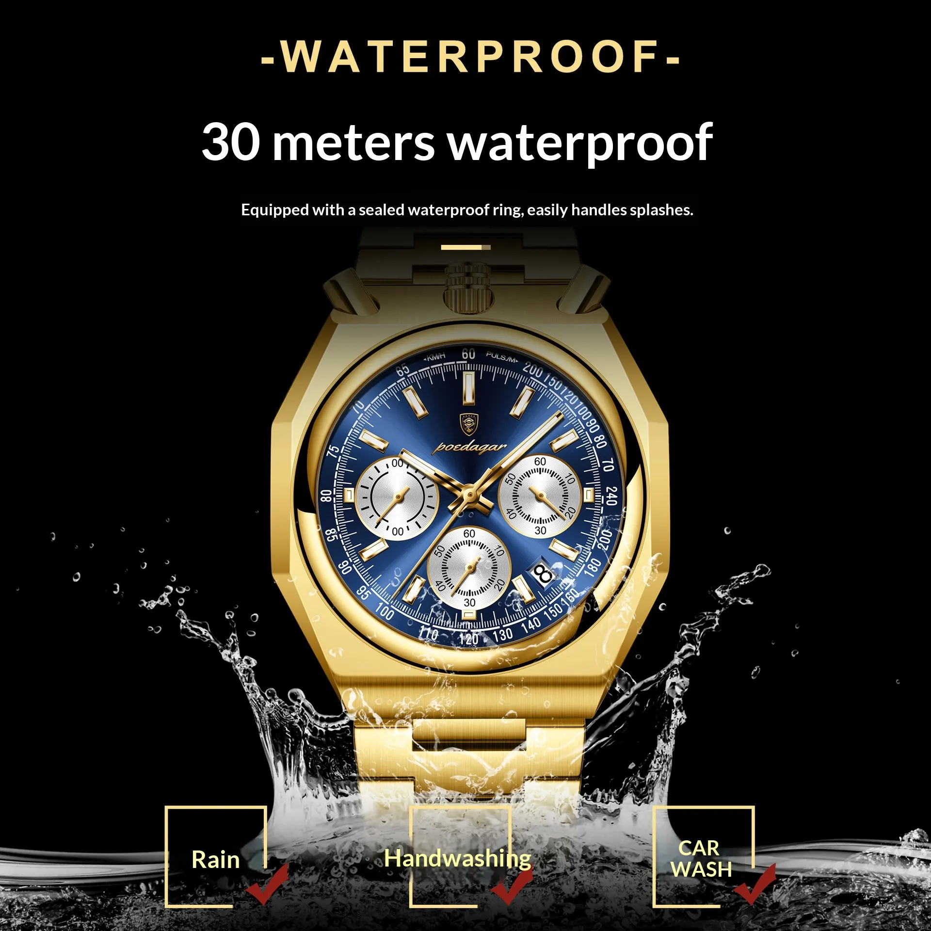 Waterproof Fashionable Mens Watch Multifunction Quartz