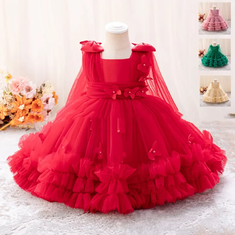 Flower Girl Puffy Skirt Butterfly Beaded Dress