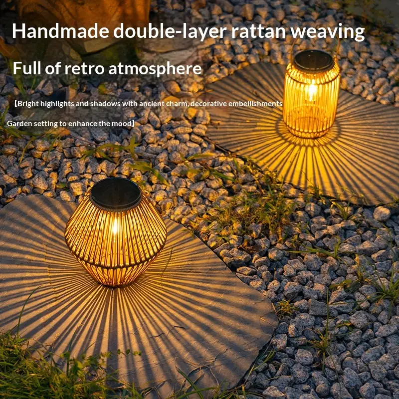 Double-layer Rattan-woven Solar-powered Ambient Light
