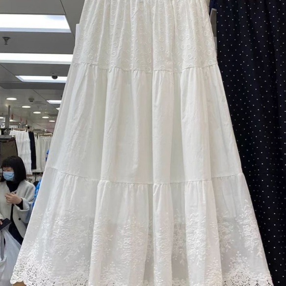 Embroidered Crochet Lace Cotton White Midi Skirt