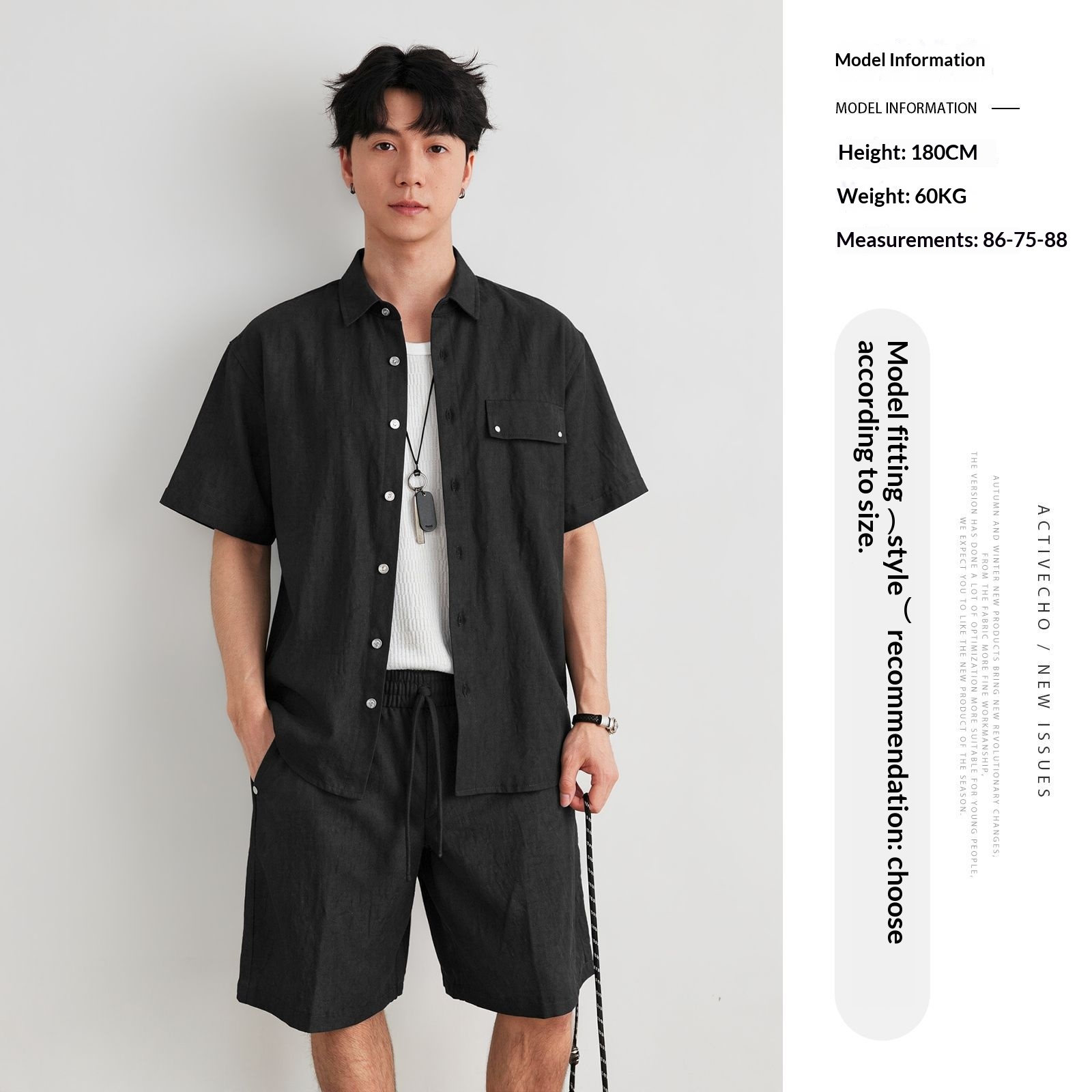 Solid Color Relaxed Fit Short-sleeve Shirt And Shorts Set For Men