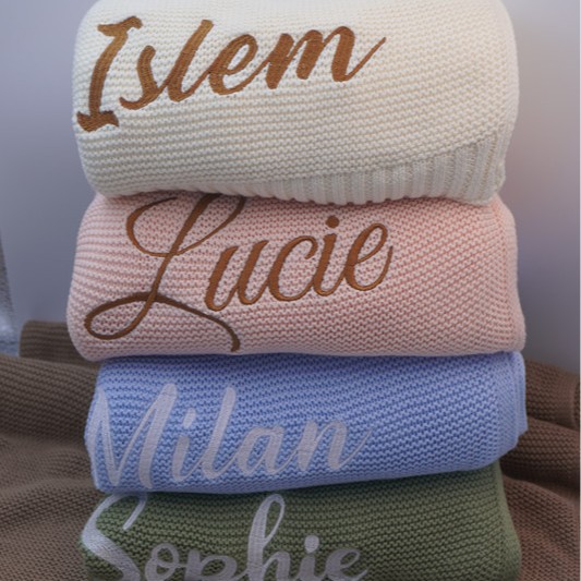 Embroidered Name Baby Knitted Cotton Nap Personality Sofa Blanket