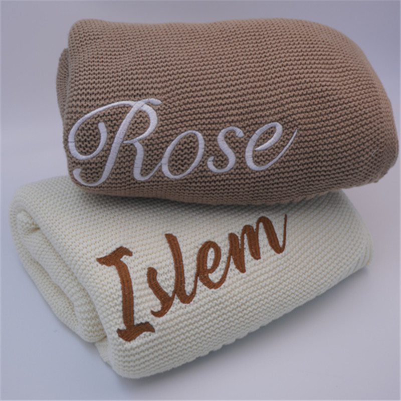 Embroidered Name Baby Knitted Cotton Nap Personality Sofa Blanket