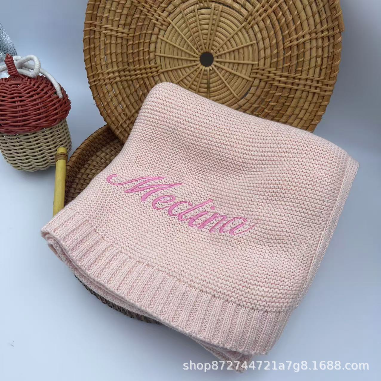 Embroidered Name Baby Knitted Cotton Nap Personality Sofa Blanket