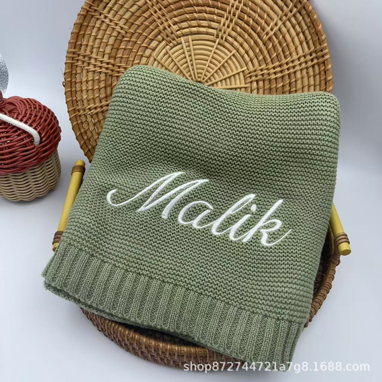 Embroidered Name Baby Knitted Cotton Nap Personality Sofa Blanket