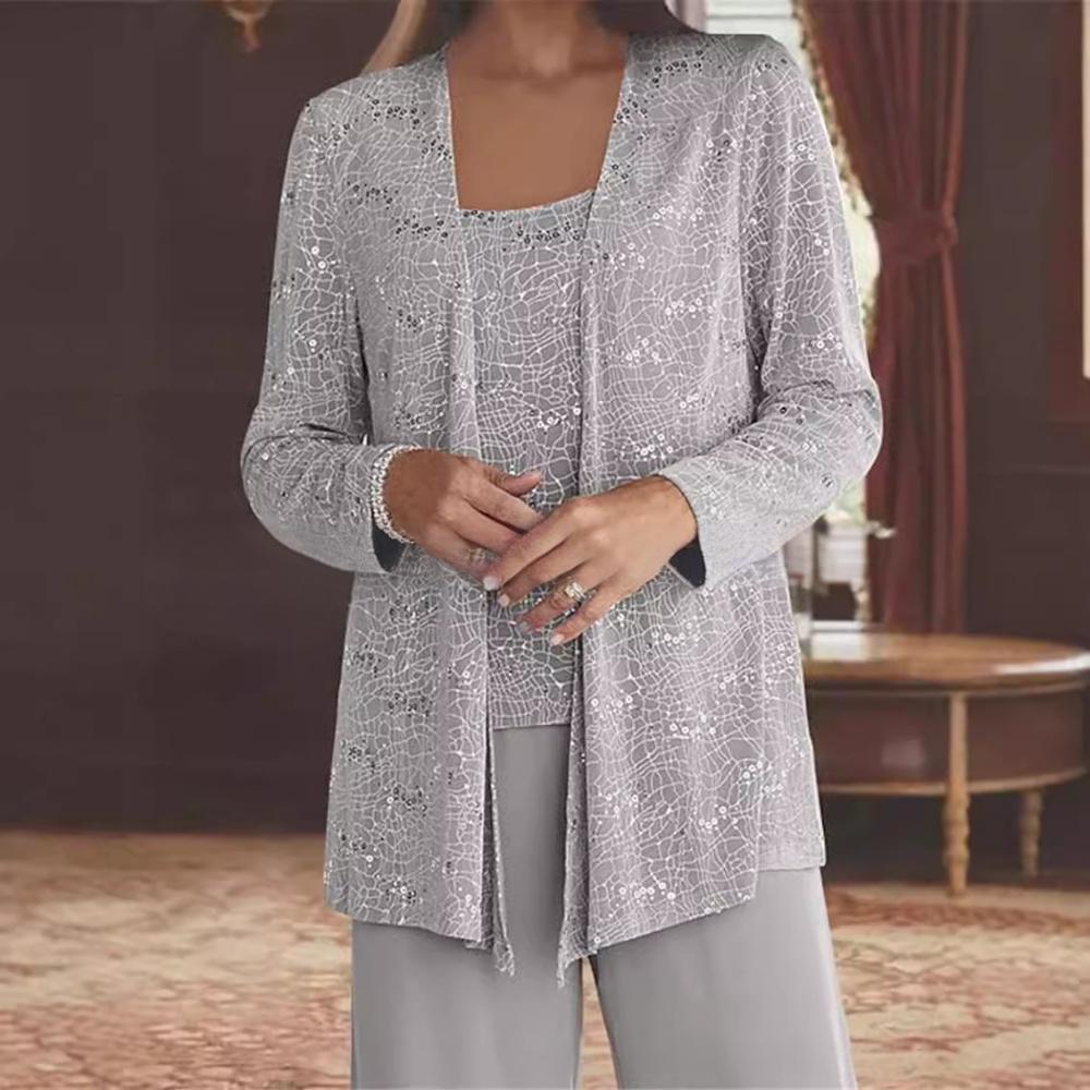 Womens Fashionable Lace Cardigan Casual Set