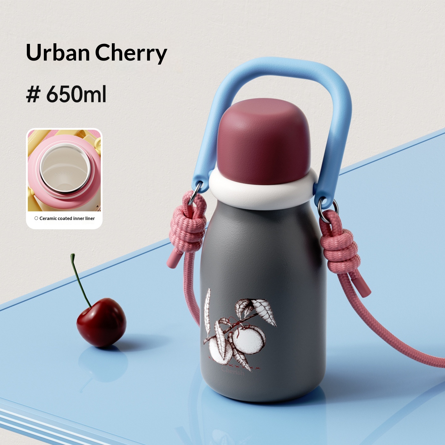 Cute Portable Thermos With A Lanyard And Handle