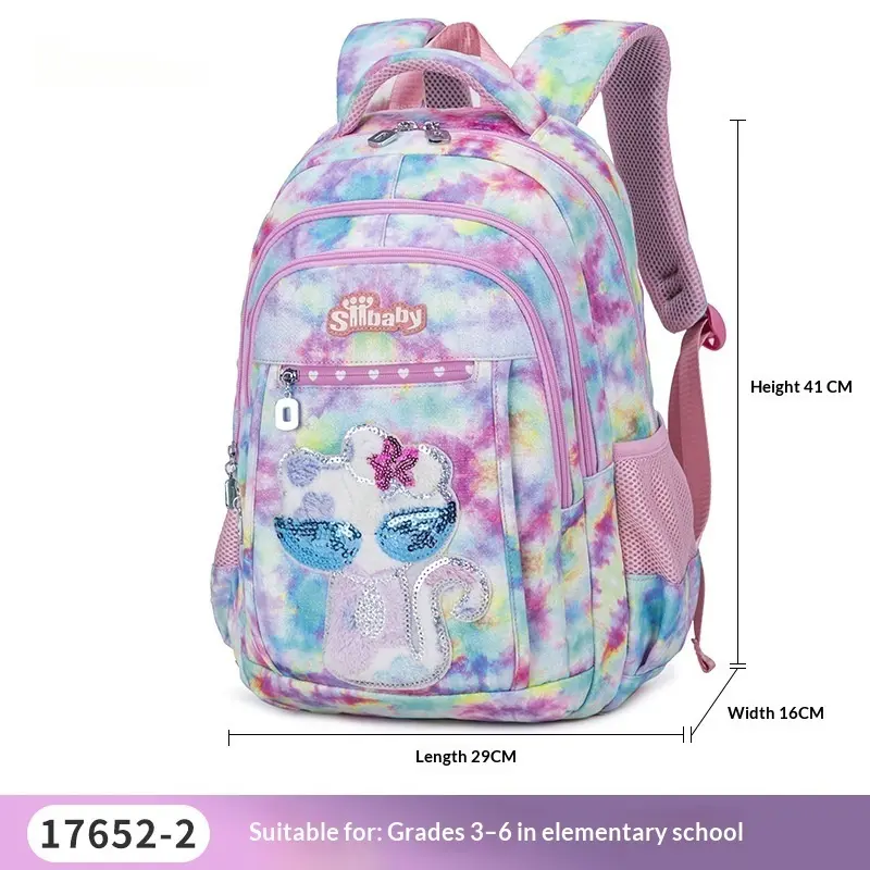 Spine-Protecting Load-Reducing Cartoon Cat Childrens School Bag