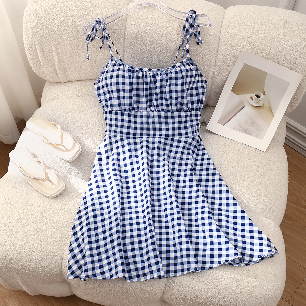 Floral Print Dress Summer Sweet A- Line Waist Trimming Dresses Women's Slimming Casual Clothing