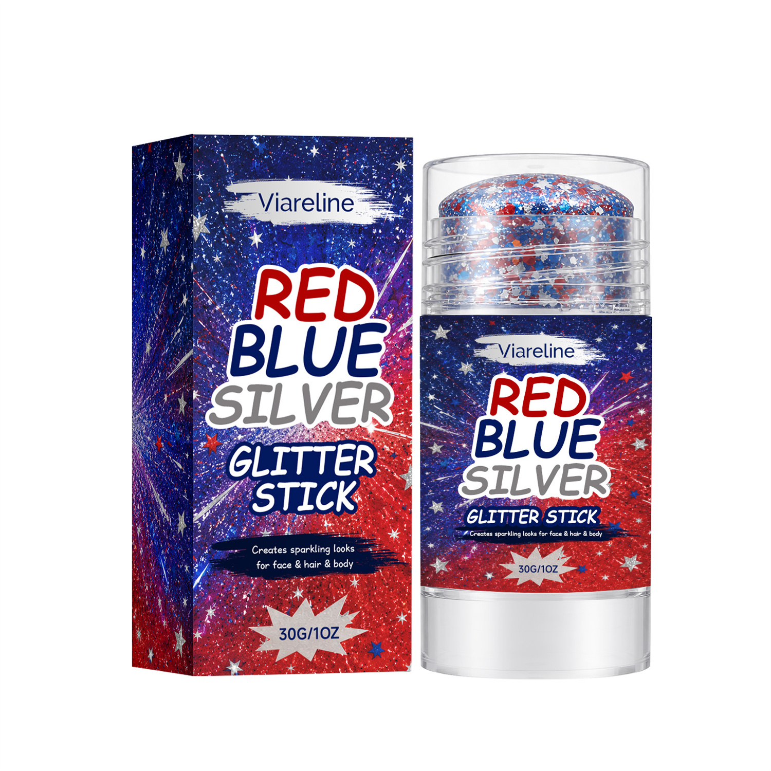 Red Blue Silver Glitter Stick