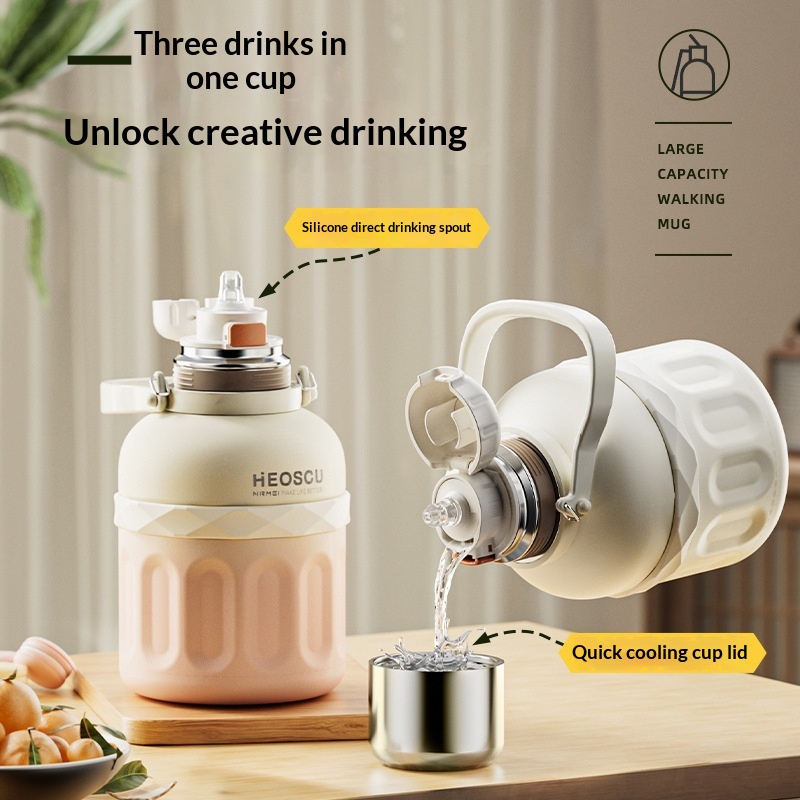 Large-capacity 316 Stainless Steel Portable Straw Water Bottle