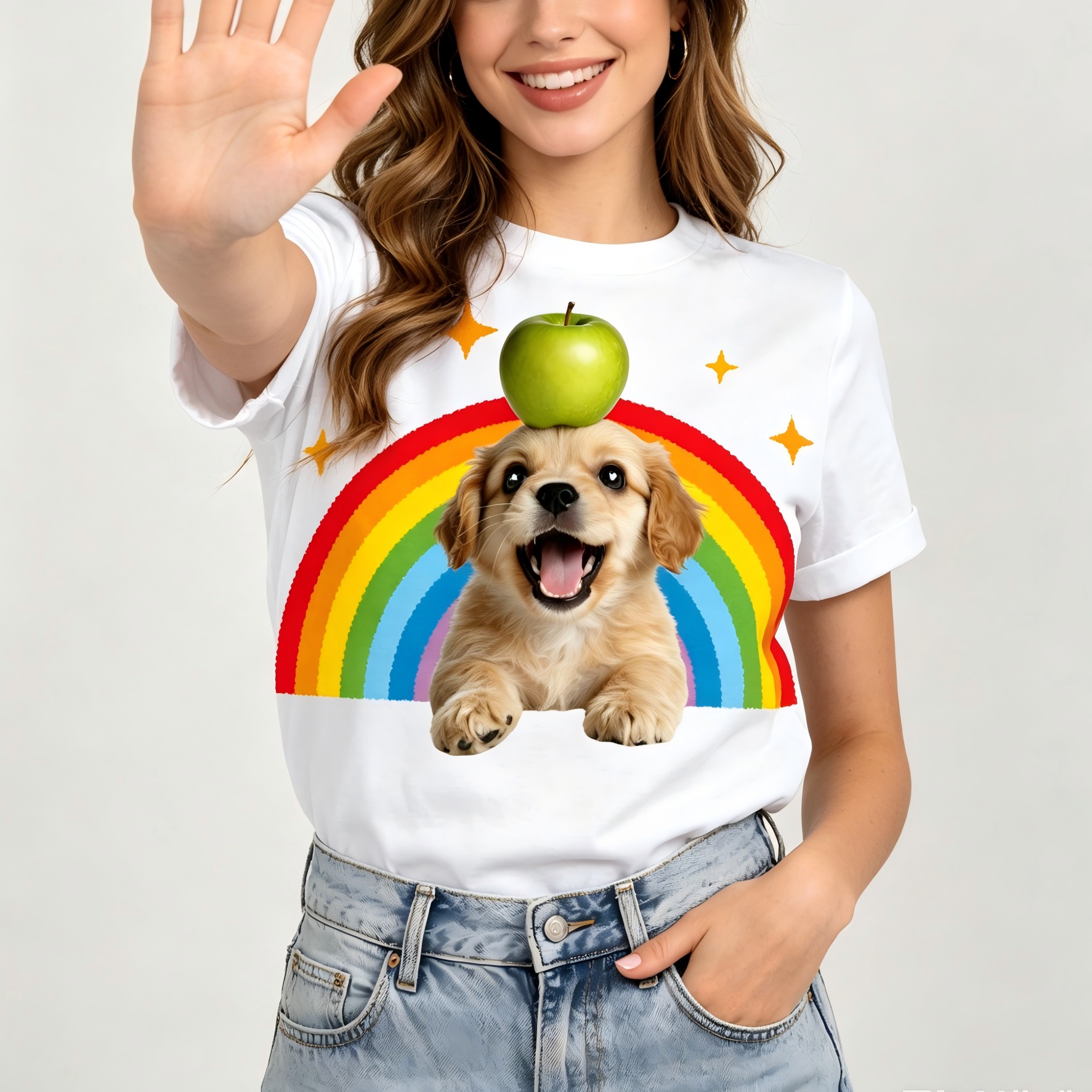 Cute Rainbow Puppy Pride T-Shirt LGBTQ Pride Month Graphic Tee for Women