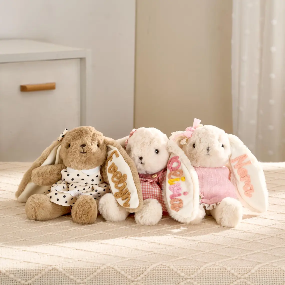 Hand Embroidered Name Plush Bunny
