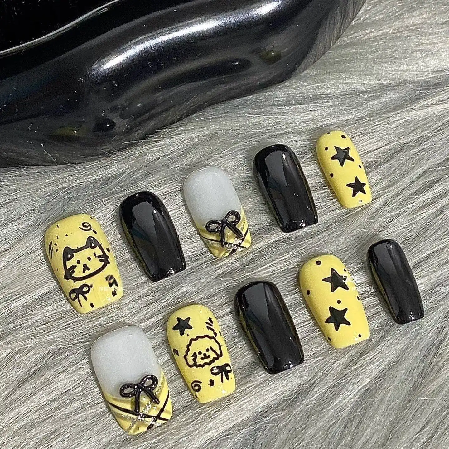 Cat And Dog Cute Nail Art Short Half Handmade Wear