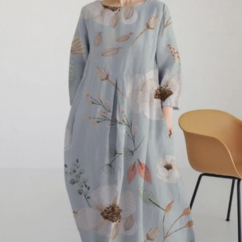 Loose-fitting Round-neck Stylish Long-sleeved Printed Dress