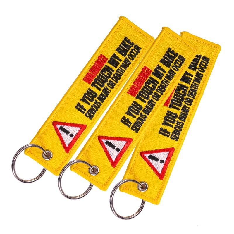 Yellow Embroidered Lettering Hazard Warning Keychain