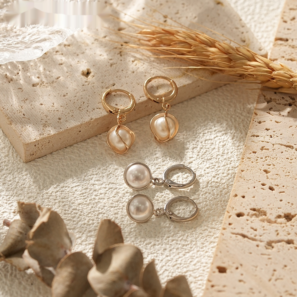 Golden And Steel-colored Round Drop Earrings