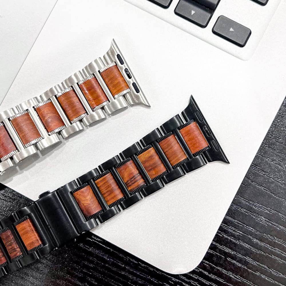 Stainless Steel And Sandalwood Watch Strap