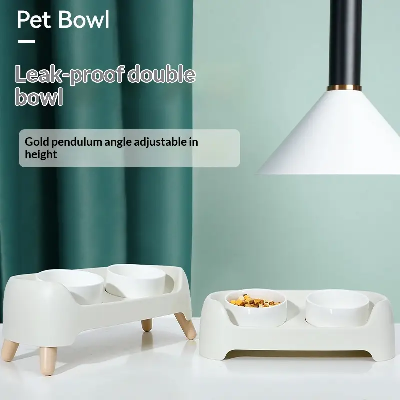 Ceramic Cat Bowl Pet Drinking And Feeding Double Bowl