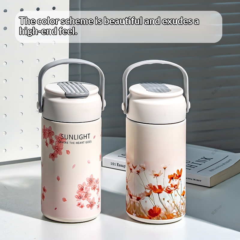 Tea-infusing Thermos With Straw Floral Teacup And High Style Design For Winter