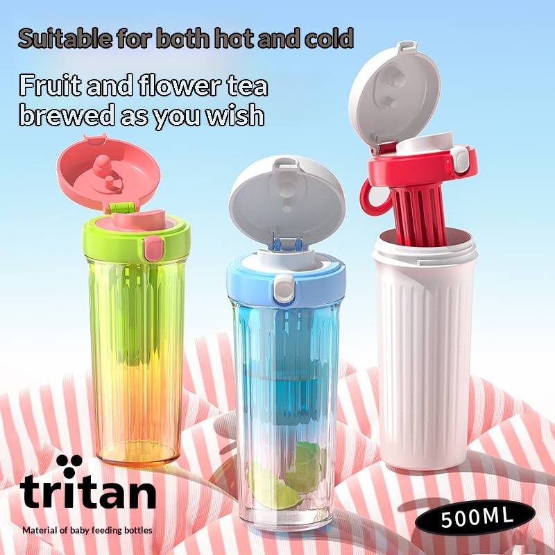 Fashionable Trendy Water Bottle High Appearance Portable Large Capacity Cup With Tea Water Separation
