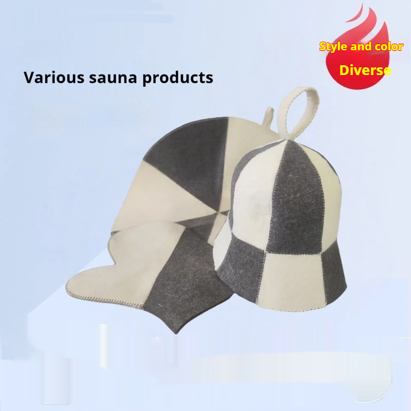 Anti Scalding And Sweat Absorbing Thick Felt Insulation Wool Sauna Cap Set
