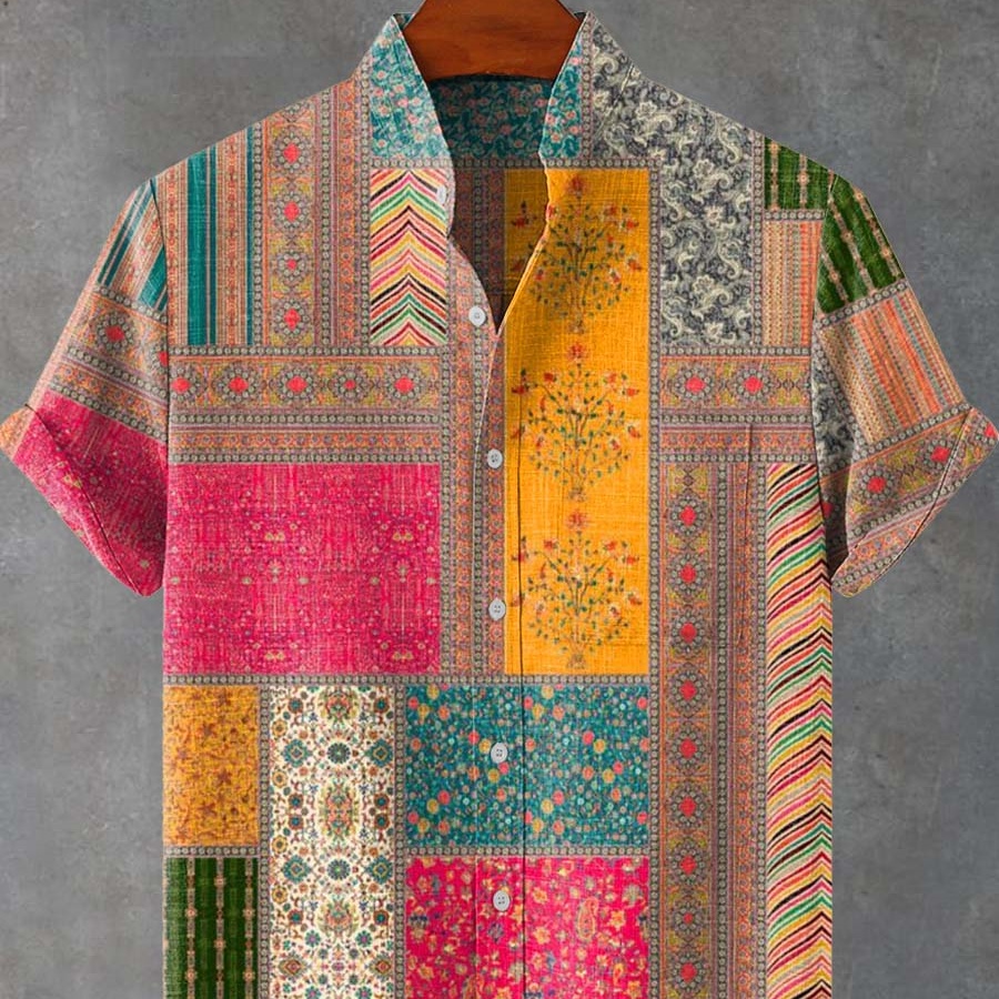 Men's Relaxed Patchwork Print Casual Shirt