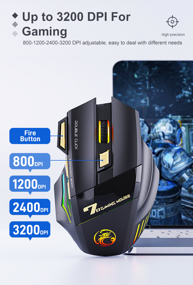 Colorful Breathing Light Wireless Gaming Mouse 5
