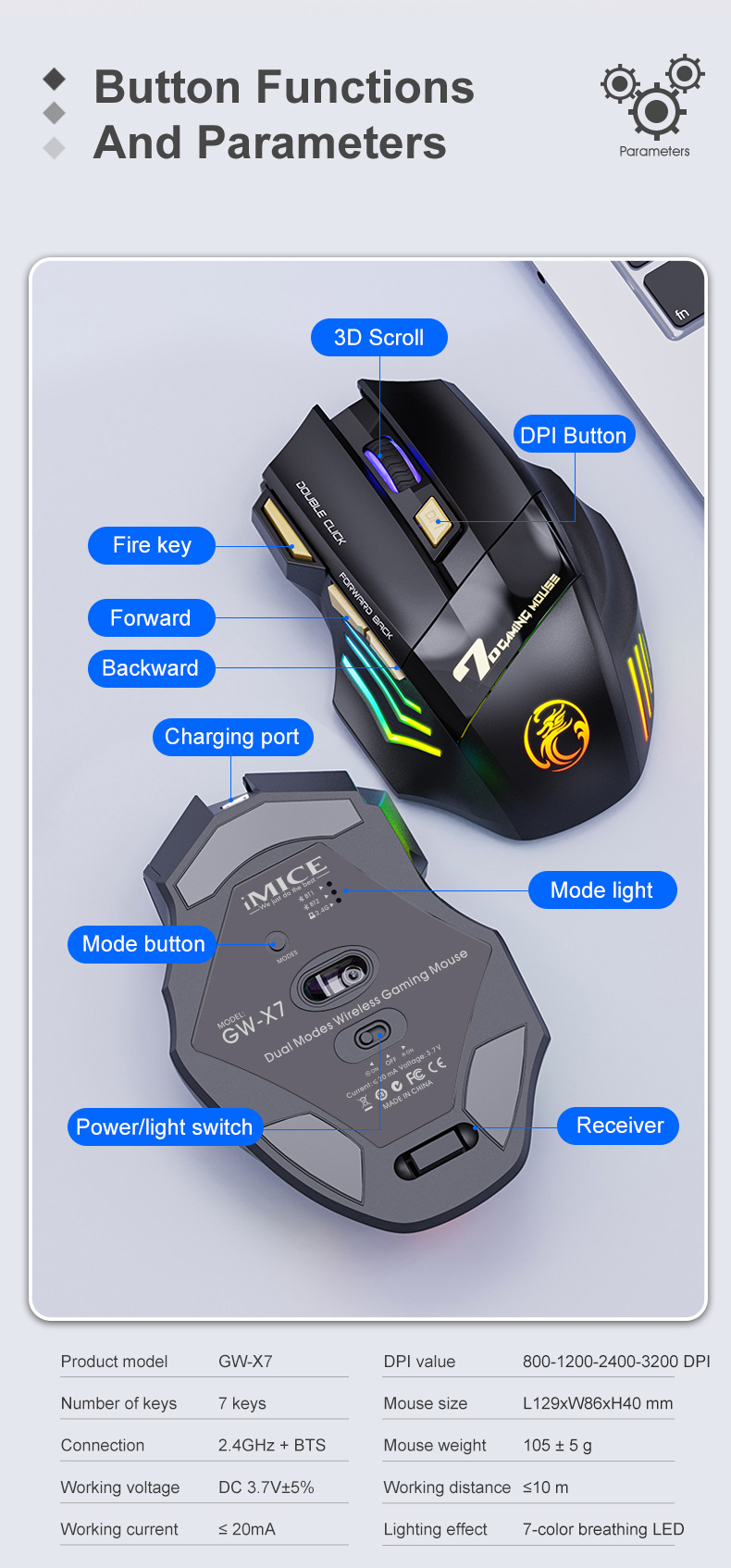 Colorful Breathing Light Wireless Gaming Mouse 4