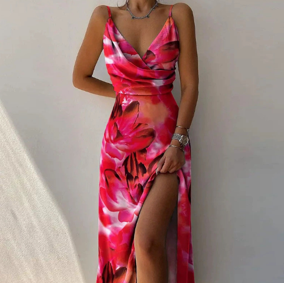 V-neck Slit Sling Dress Summer Fashion Sexy Slim Suspender Dresses For Women Clothing - Image 20