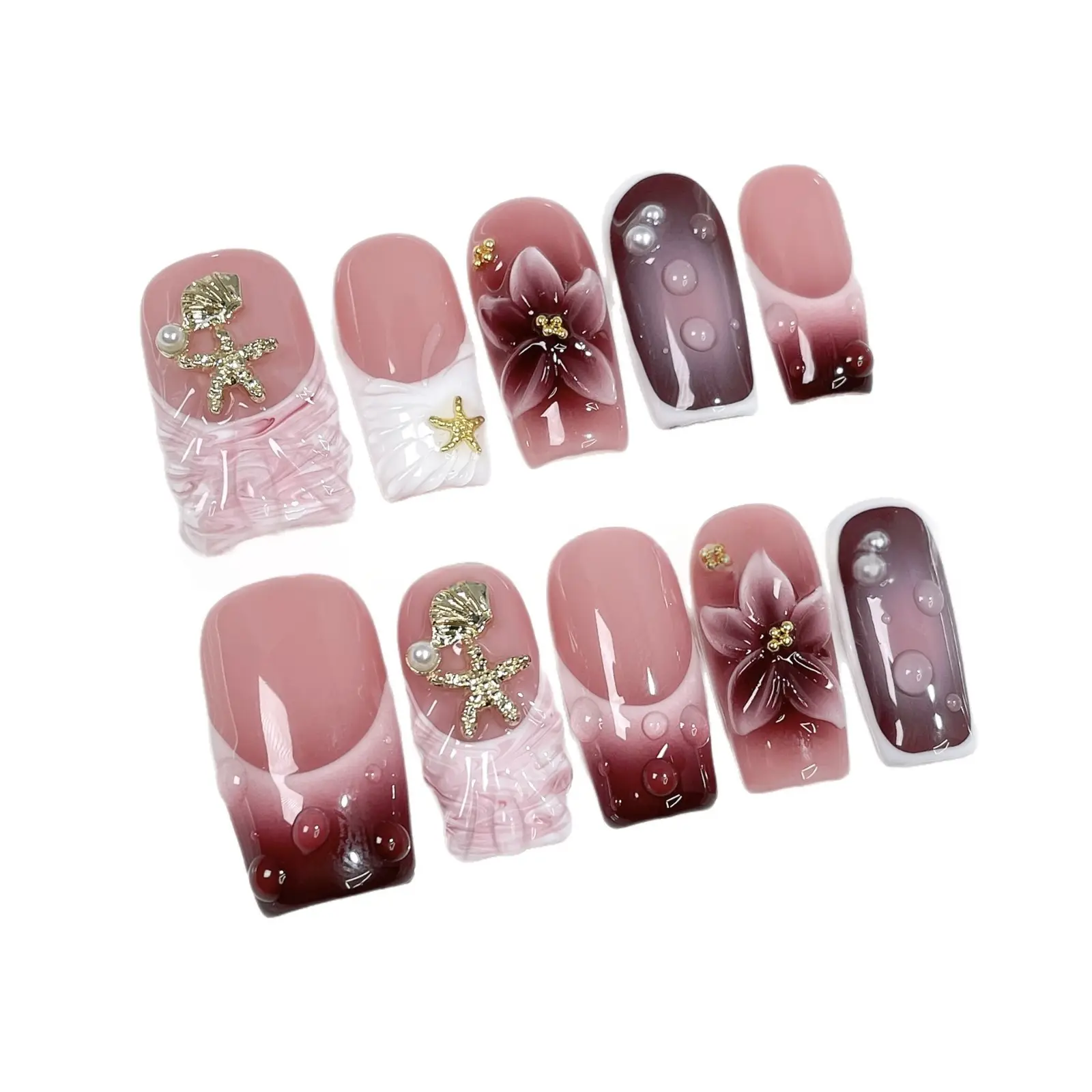 Womens French-style Purely Handmade Wearable Nails