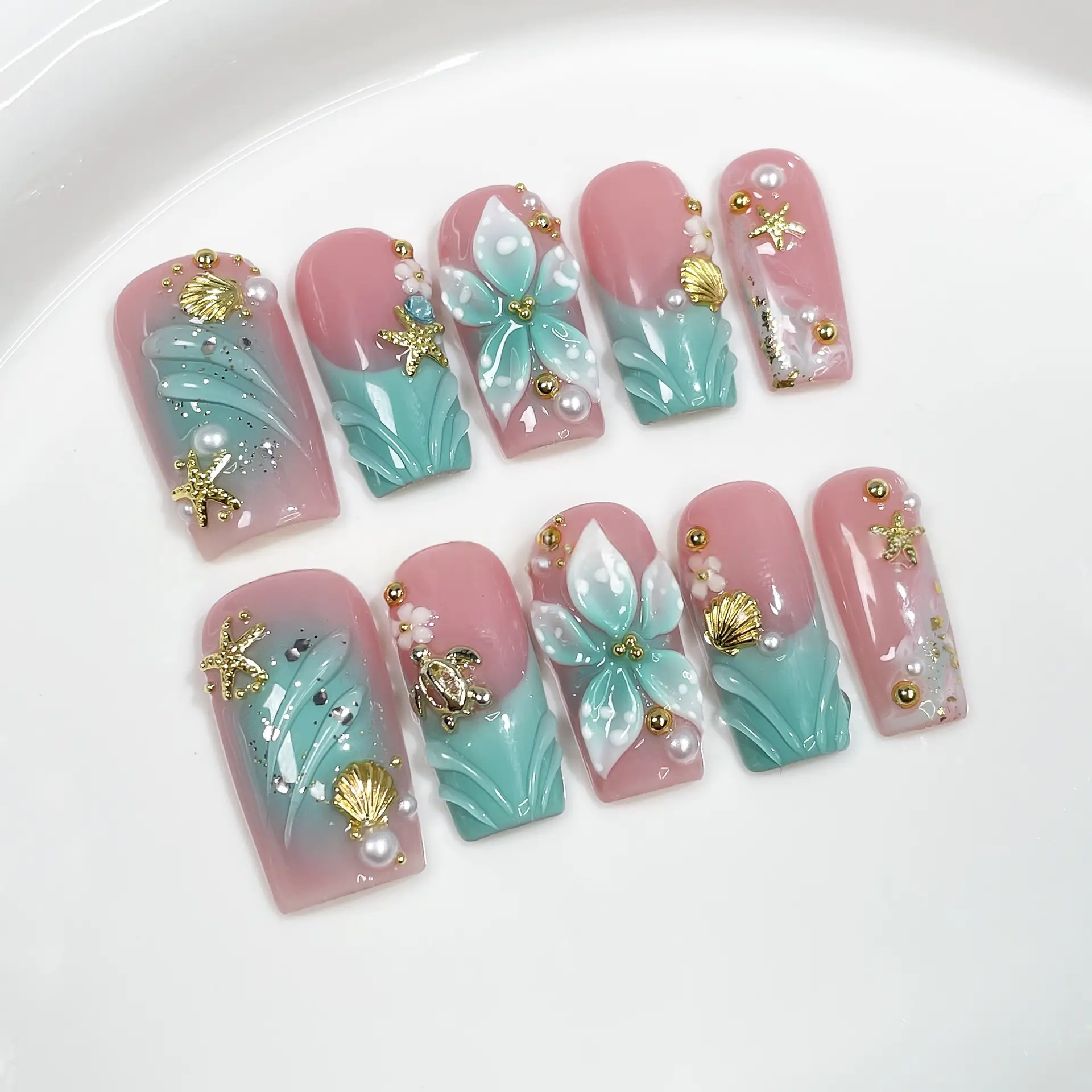 Gradient 3D Carved Womens Casual Nail Art