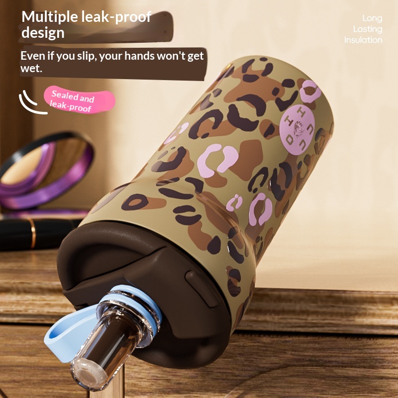High Appearance Leopard Pattern Stainless Steel Water Bottle — foto 3